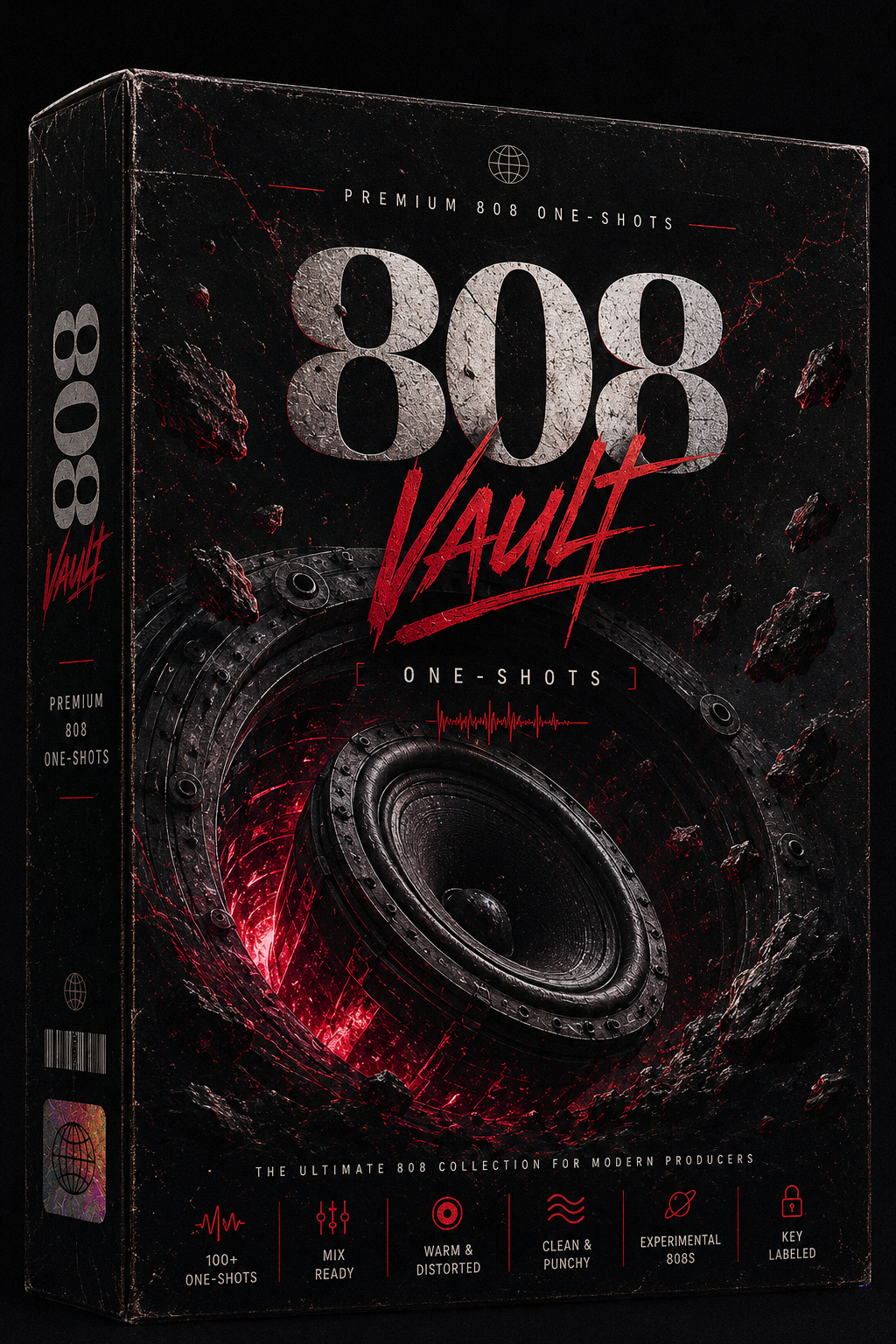 808 Vault sample pack featuring 100 premium 808 one-shots for trap, drill, rage and hip-hop production. Powerful modern bass sounds for producers.