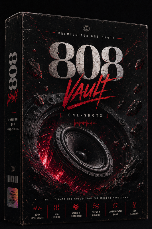 808 Vault sample pack featuring 100 premium 808 one-shots for trap, drill, rage and hip-hop production. Powerful modern bass sounds for producers.